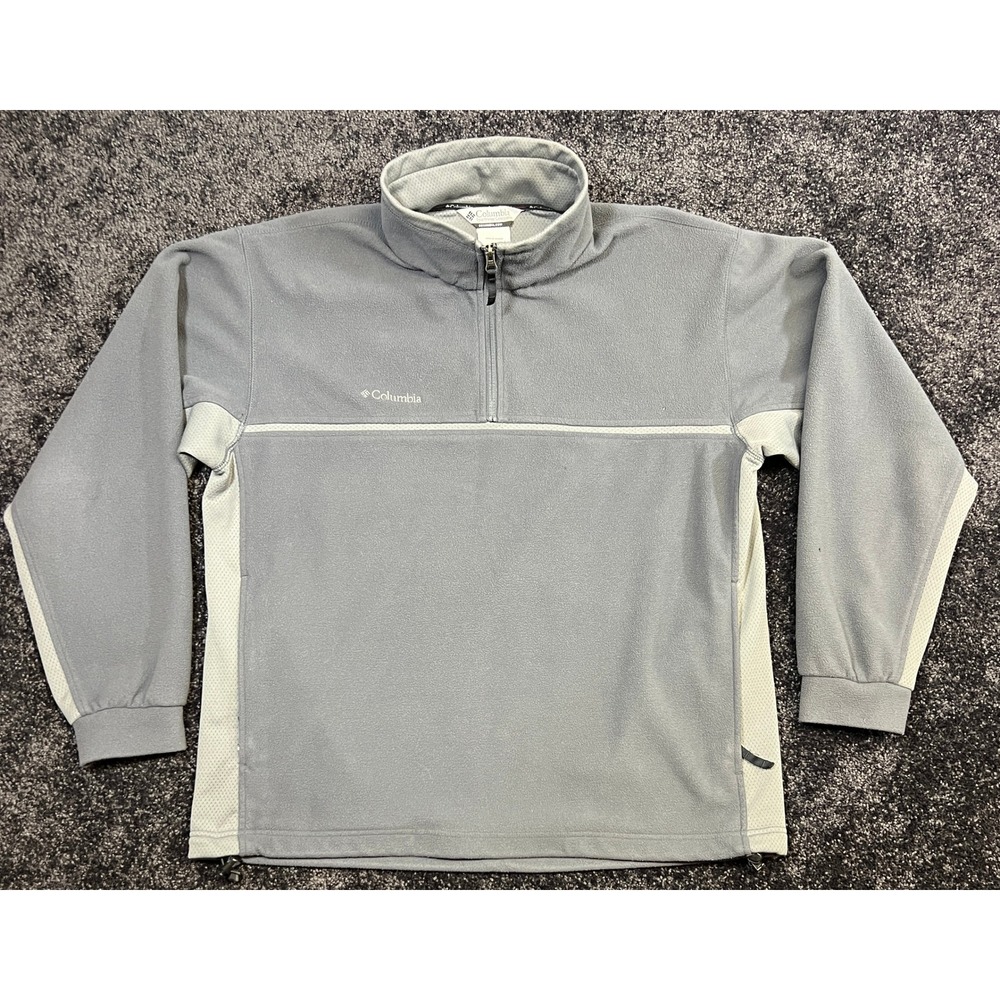 Columbia Mens L Fleece Pullover 1/4 Zip Gray Side Panel Mock Neck‎ *Read